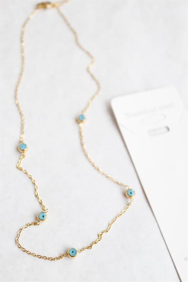 Nazar Boncuk Çelik Kolye - Altın Altın