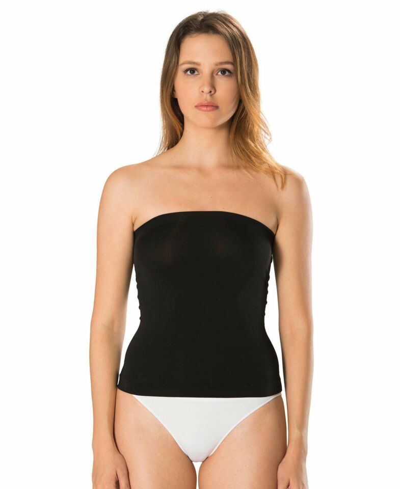 NBB Penye Straplez Askısız Slim-fit Body Dikişsiz Seamless Büstiyer-Tshirt -6144 Siyah - M