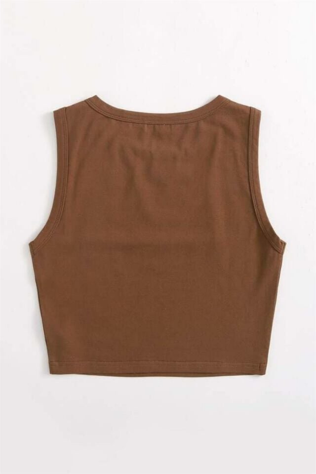 YNT Kahverengi Kalın Askılı Crop BN6572K Kahverengi - Standart