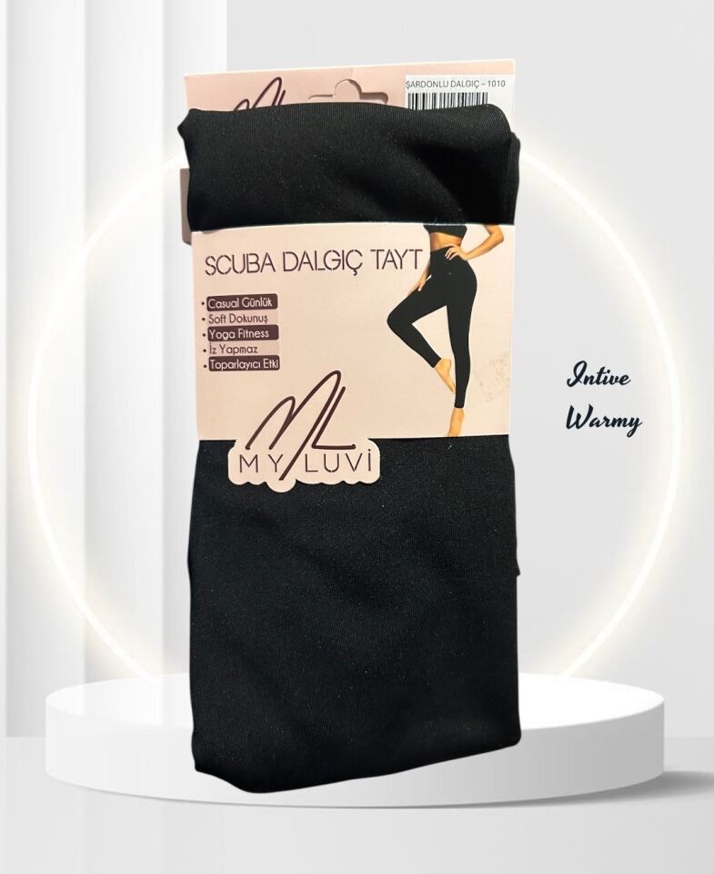 MyLuvi Siyah Scuba Dalgıç Kumaş İçi İnce Şardonlu İz Yapmaz Toparlayıcı Yoga Fitness İçin Tayt Siyah - M