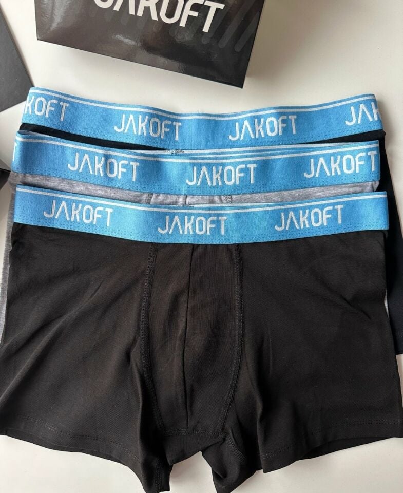 Jakoft Ultra Rahat Esnek %95 Pamuklu Üçlü Kutulu Erkek Boxer Mavi - XL