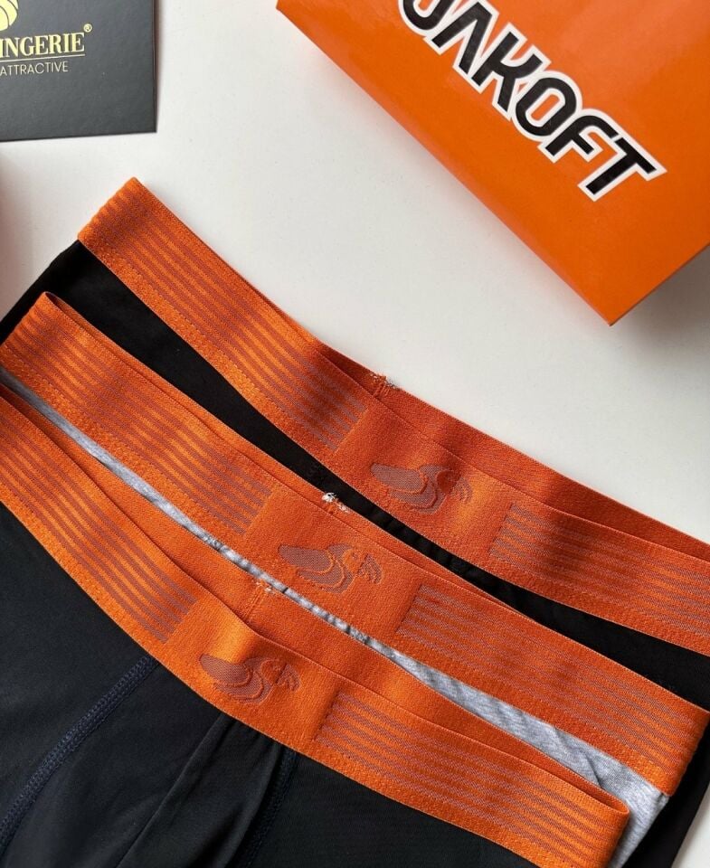 Jakoft Ultra Rahat Esnek %95 Pamuklu Üçlü Kutulu Erkek Boxer Turuncu - S