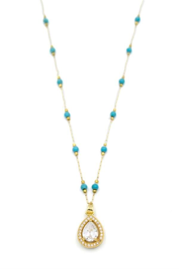 Turkuaz Boncuklu Kolye - Altın Altın