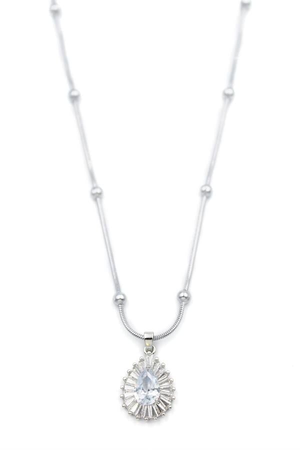 Taşlı Kolye - Gümüş Gümüş