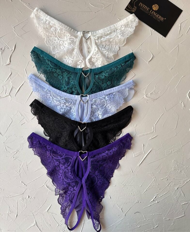 Lisa Dantelli Özel Bölgesi Açık Arkası Tül ve Açık Fantezi String (Limited) Mavi - Tek Ebat