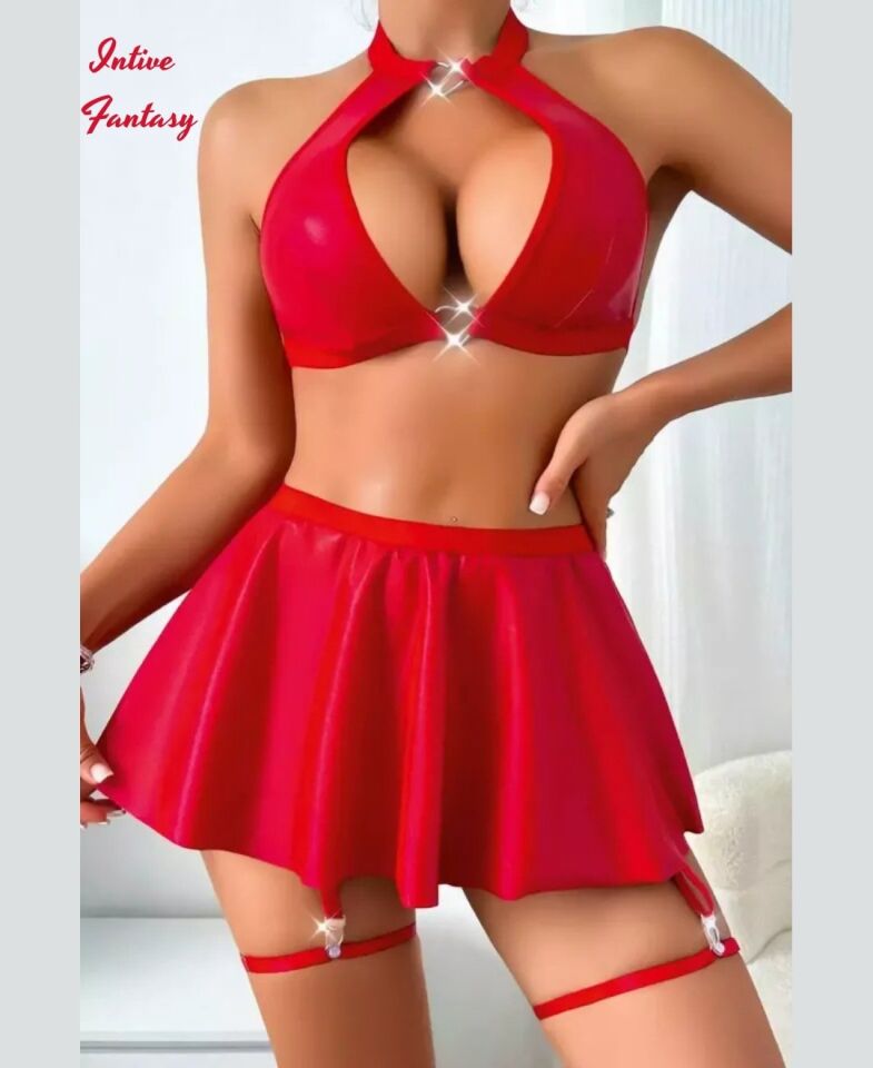 Intive Fantasy Kırmızı Wrap Yaka Kalp Aksesuarlı Büstiyer Jartiyerli Şirin Etek Takım Intive Fantasy Kırmızı Wrap Yaka Kalp Aksesuarlı Büstiyer Jartiyerli Şirin Etek Takım