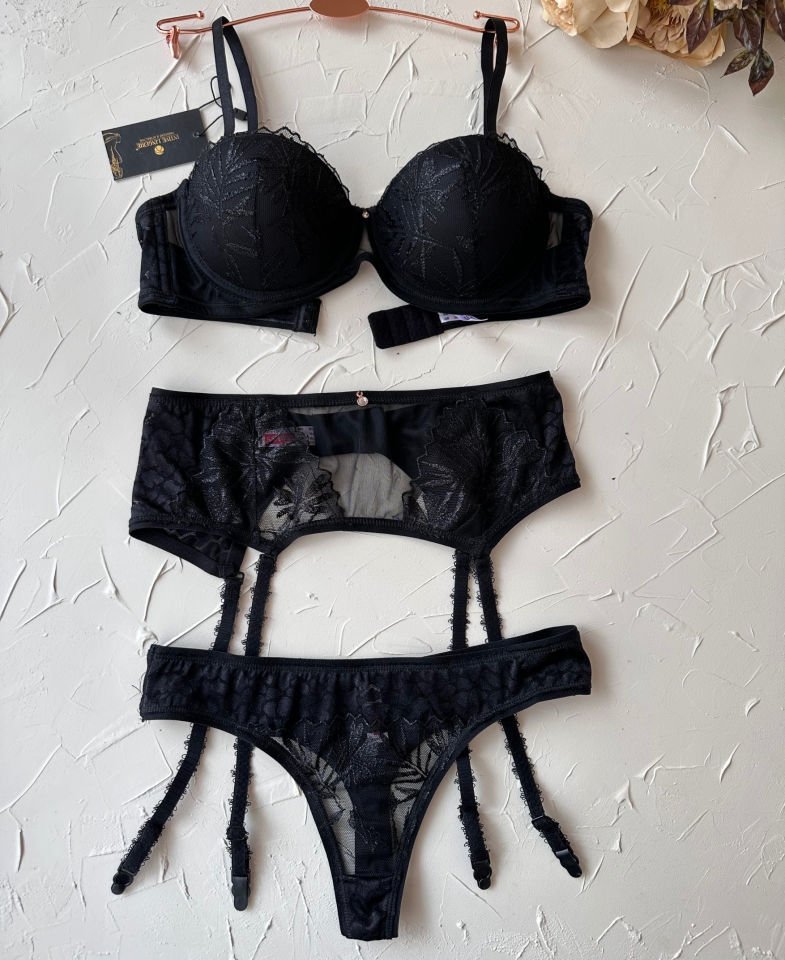 Le Jardin Isabelle Tül Brodeli Silikonlu Push-up Sütyen Jartiyer Takım-5000