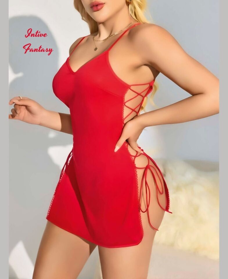 Intive Fantasy Yanları Tamamen Açık Bağlamalı V Yaka Mini Sade Gecelik Intive Fantasy Yanları Tamamen Açık Bağlamalı V Yaka Mini Sade Gecelik