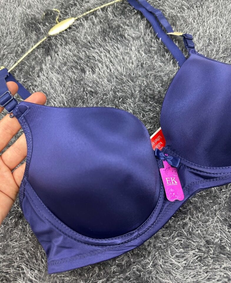 Günlük Kullanım Mikro Saten Balenli Boş Cup Parlak Kumaşlı Sütyen -118 Lacivert - 95B