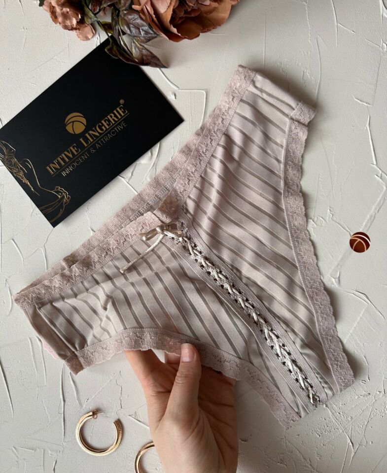 Lola Transparan Arkası Bağlama Detaylı Fantezi/Günlük Kullanım Külot/Tanga (Limited) Vizon - L/XL