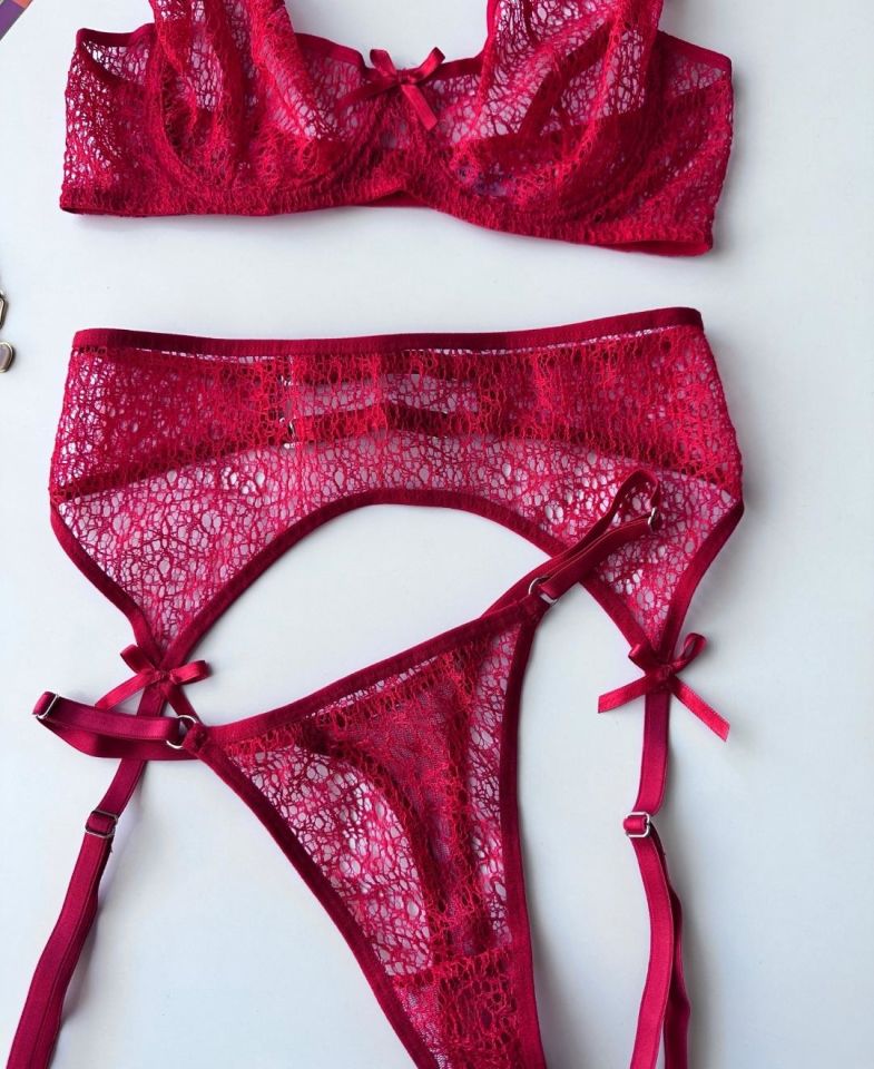 Larisa Transparan Balenli Ayarlanabilir Kırmızı Jartiyer Takım (Intive Limited)