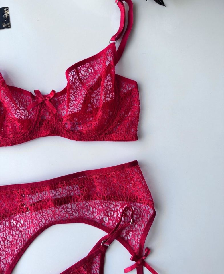 Larisa Transparan Balenli Ayarlanabilir Kırmızı Jartiyer Takım (Intive Limited)