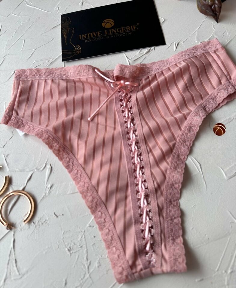 Lola Transparan Arkası Bağlama Detaylı Fantezi/Günlük Kullanım Külot/Tanga (Limited) Pembe - S/M