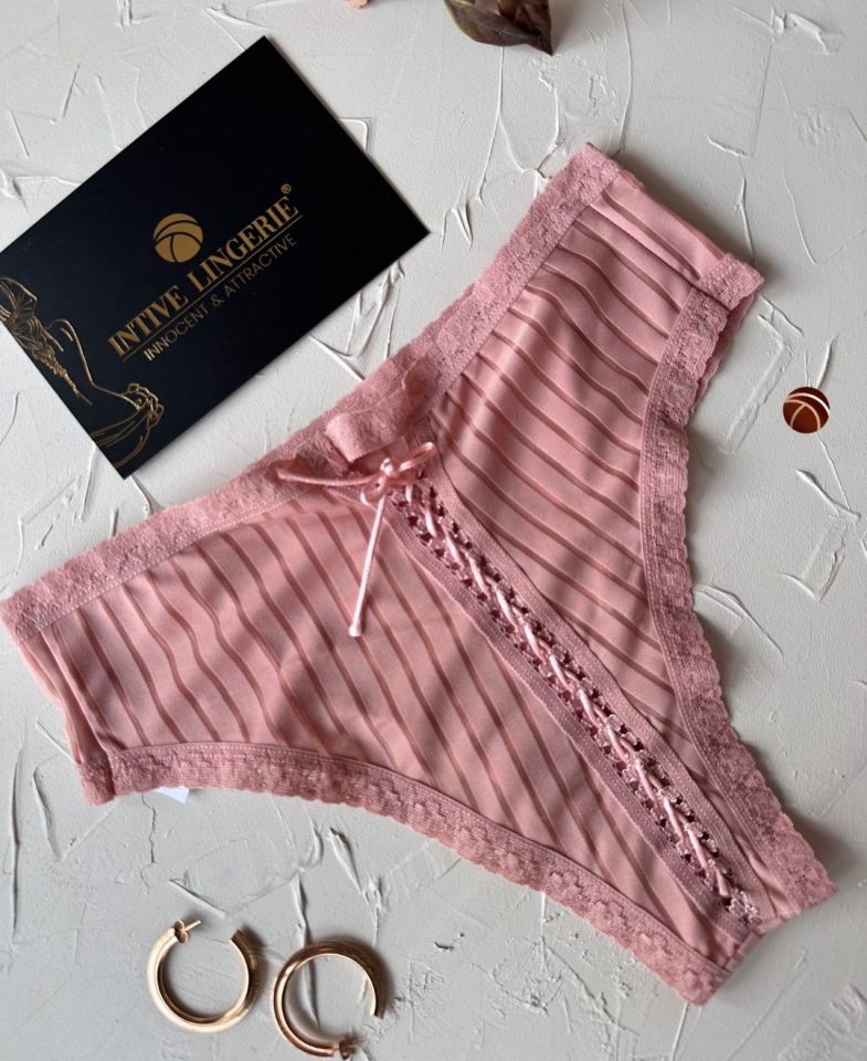 Lola Transparan Arkası Bağlama Detaylı Fantezi/Günlük Kullanım Külot/Tanga (Limited) Pembe - S/M