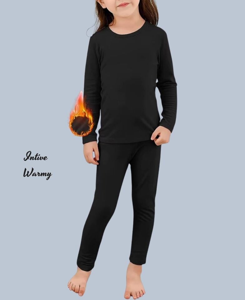 Tutku Kız Çocuk Siyah Kışlık Şardonlu  Termal Alt-Üst Takım (Uygun Fiyat) Siyah - 8-9 YAŞ