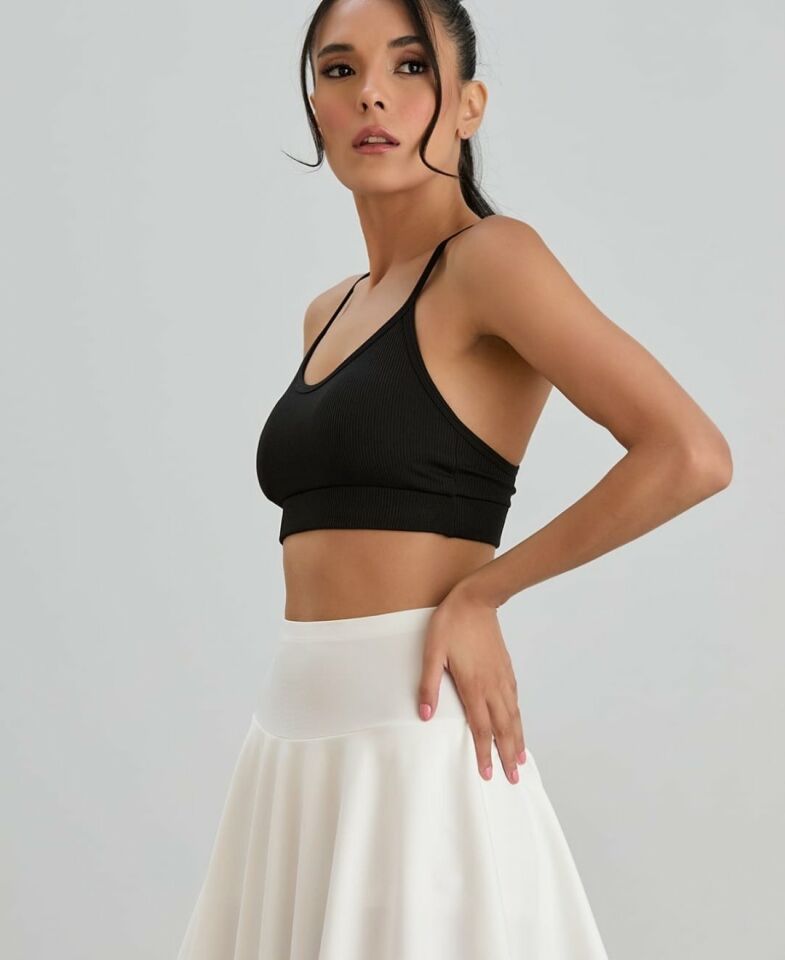 Aurafit Fitilli U Yaka İp Askılı Basic Büstiyer/Croptop - 9027 Siyah - S/M