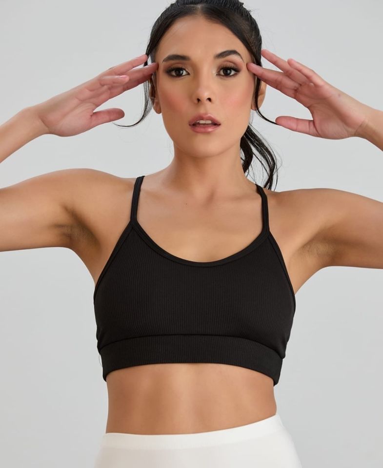 Aurafit Fitilli U Yaka İp Askılı Basic Büstiyer/Croptop - 9027 Siyah - S/M