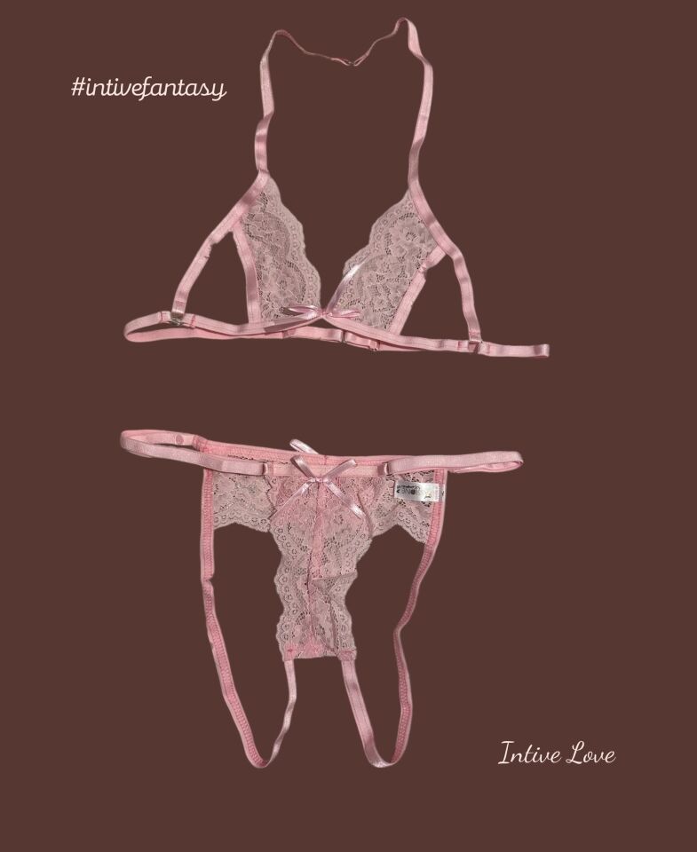 Intive Fantasy Pudra Dantelli Göğsü ve Özel Bölgesi Açık Ayarlanabilir Sütyen Takım Pudra  - L/XL