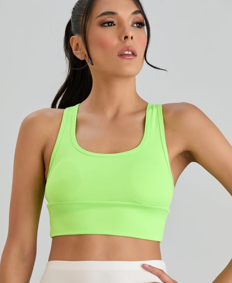 Aurafit Arkası Halter Kesim U Yaka Spor Sütyeni/Büstiyer/Croptop-9041 Fosfor Yeşil - M/L