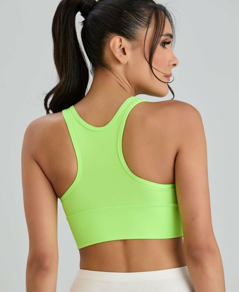 Aurafit Arkası Halter Kesim U Yaka Spor Sütyeni/Büstiyer/Croptop-9041 Fosfor Yeşil - M/L