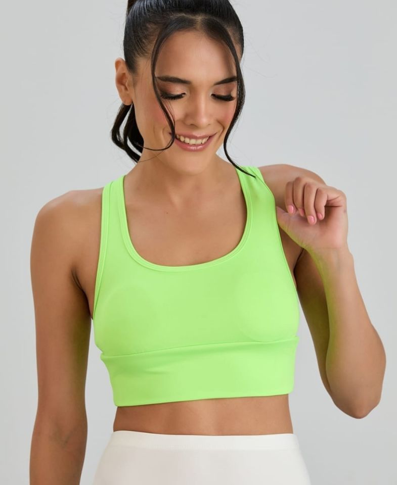 Aurafit Arkası Halter Kesim U Yaka Spor Sütyeni/Büstiyer/Croptop-9041 Fosfor Yeşil - M/L