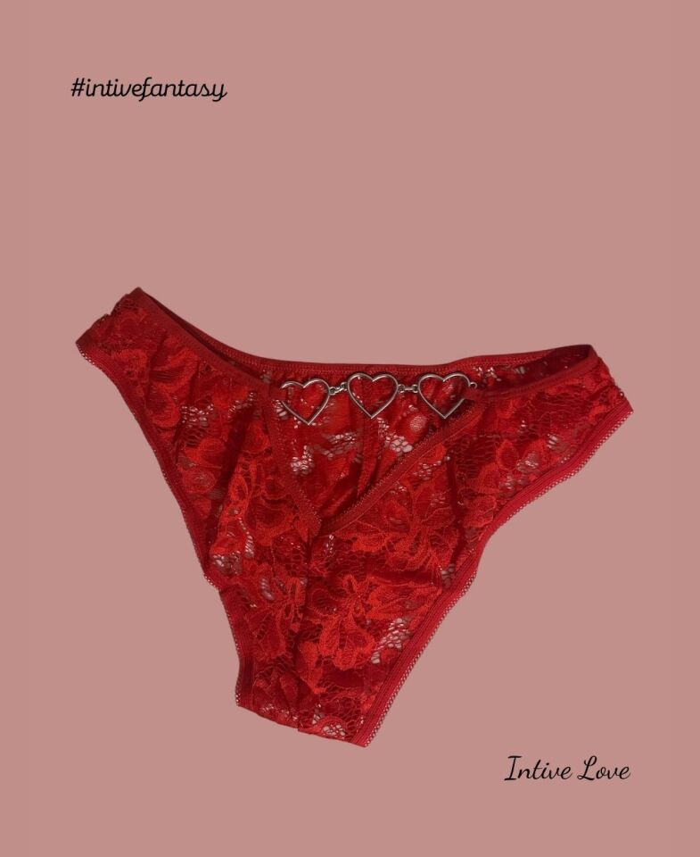Intive Arkası Kalp Aksesuarlı Dekolteli Dantel Kumaştan Rahat Tanga Kırmızı - L/XL