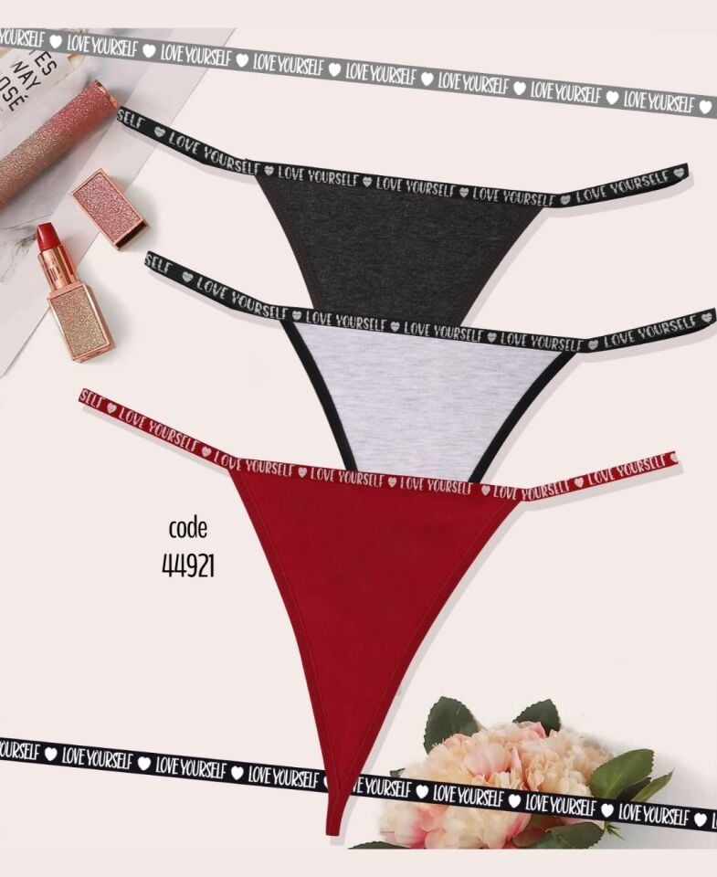 Kozabiat 10'lu Pamuklu Love Yourself Yazılı Renkli Sade Yanları İpli Tanga Paket Çok Renkli - L