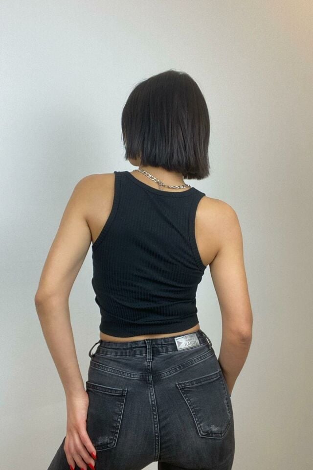 YNT Siyah Dekolte Detaylı Crop BN6585S Siyah - Standart