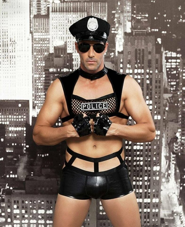Erkek Fantezi Polis Adam Kostümü Siyah - M