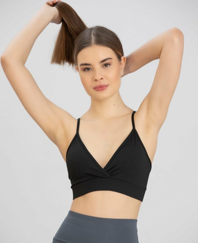 Aurafit Kaplı Arkası Çapraz Derin Dekolte İp Askılı Spor Sütyeni/Büstiyer-9026 Siyah - M/L
