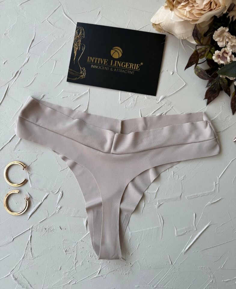 Intive Lazer Kesim VS Logolu Rahat Şık Beli V Kesim Tanga (Bej-Siyah-Beyaz) Bej - Standart