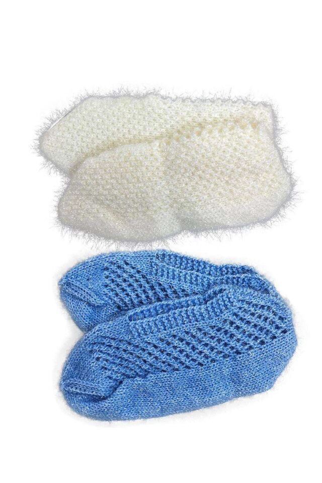 2 Çift Kışlık Şık Kadın Yün Patik Krem Mavi 36-40