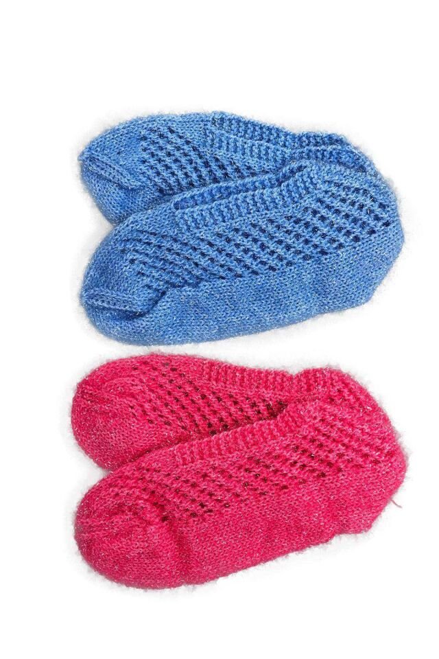 2 Çift Kışlık Şık Kadın Yün Patik Mavi Pembe 36-40