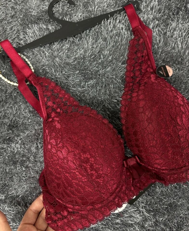 Dantelli Balenli Yumuşak Padli C Cup Hafif Günlük Sütyen -6010 Bordo - 100C
