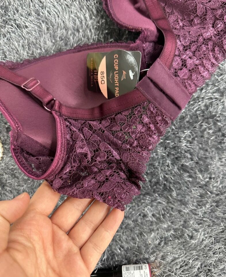 Dantelli Balenli Yumuşak Padli C Cup Hafif Günlük Sütyen -6010 Mürdüm - 100C