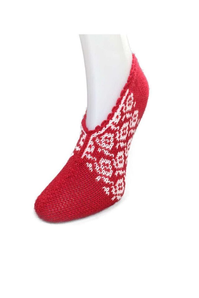 2 Çift Kışlık Şık Kadın Yün Patik Fuşya Kırmızı Desenli 36-40