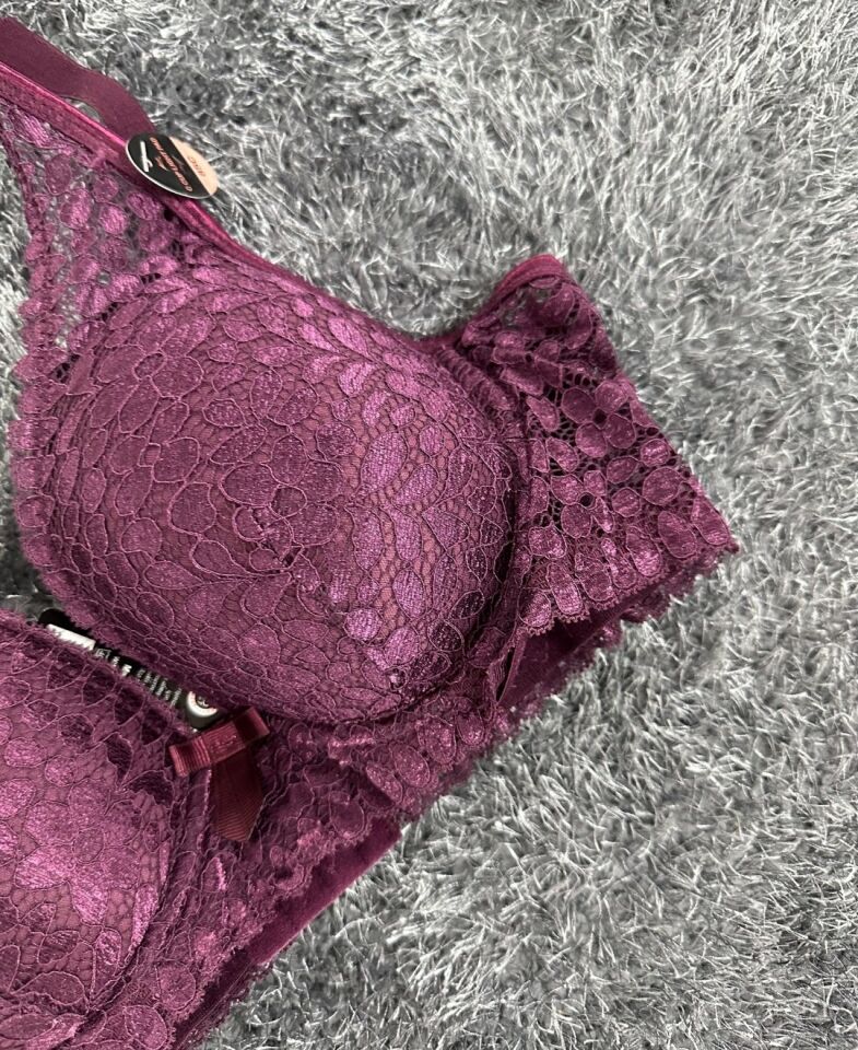 Dantelli Balenli Yumuşak Padli C Cup Hafif Günlük Sütyen -6010 Mürdüm - 90C