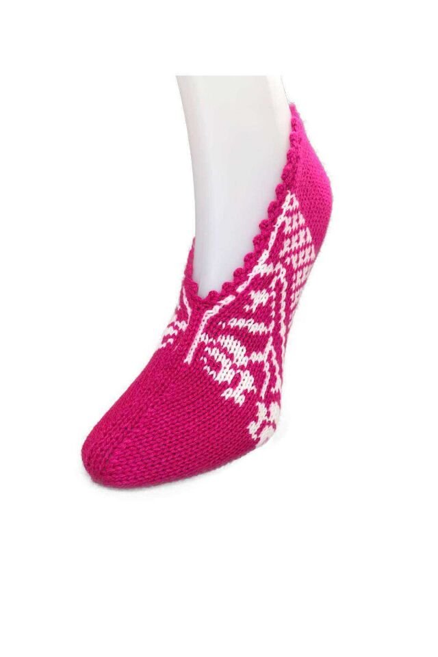 2 Çift Kışlık Şık Kadın Yün Patik Fuşya Pudra 36-40