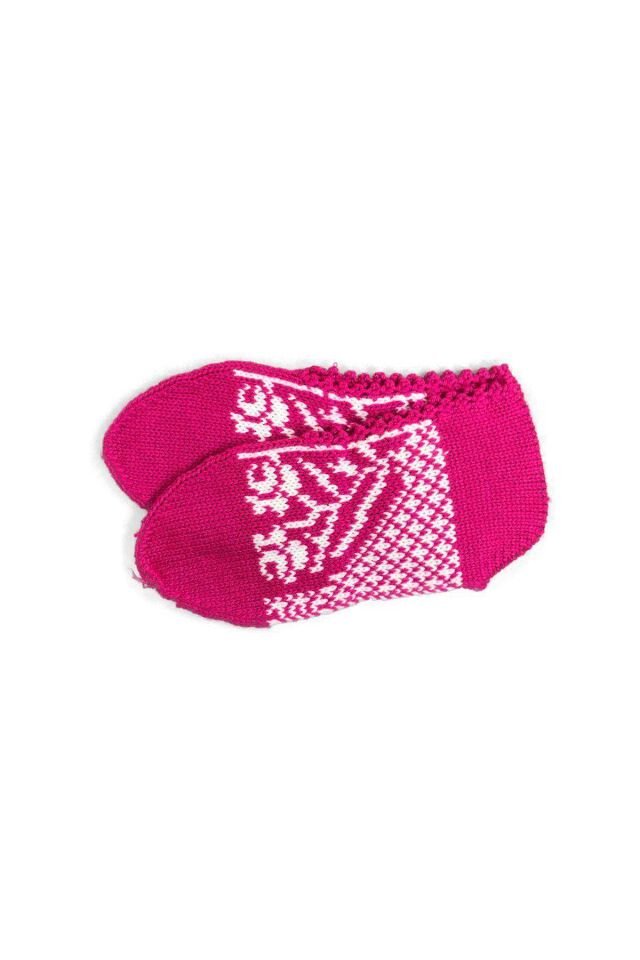 2 Çift Kışlık Şık Kadın Yün Patik Fuşya Pudra 36-40