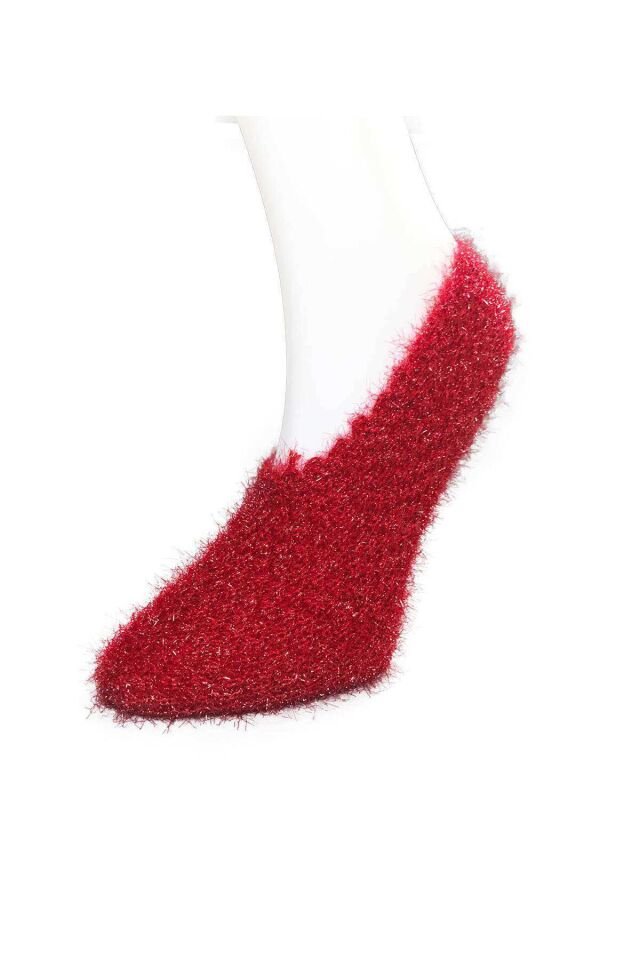 2 Çift Kışlık Şık Kadın Yün Patik Kırmızı Siyah 36-40