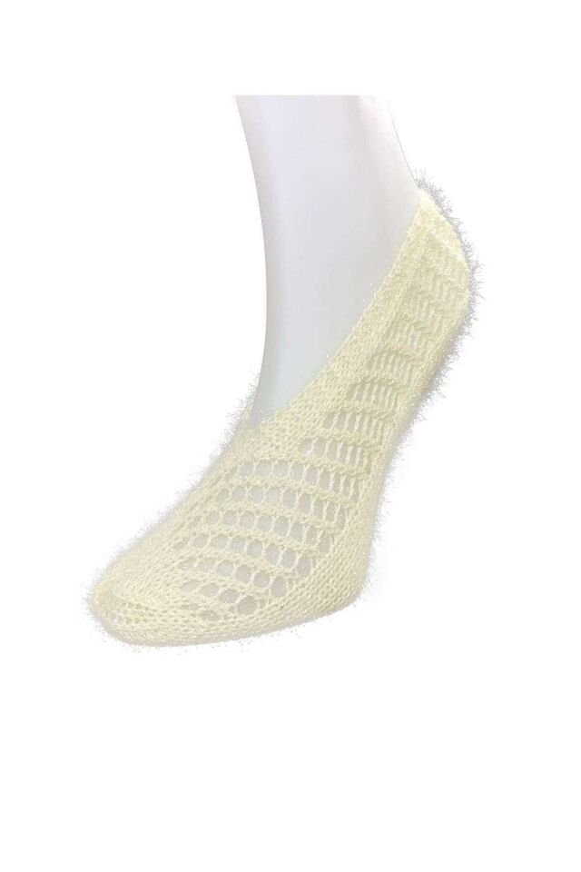 2 Çift Kışlık Şık Kadın Yün Patik Kırmızı Desenli Krem 36-40