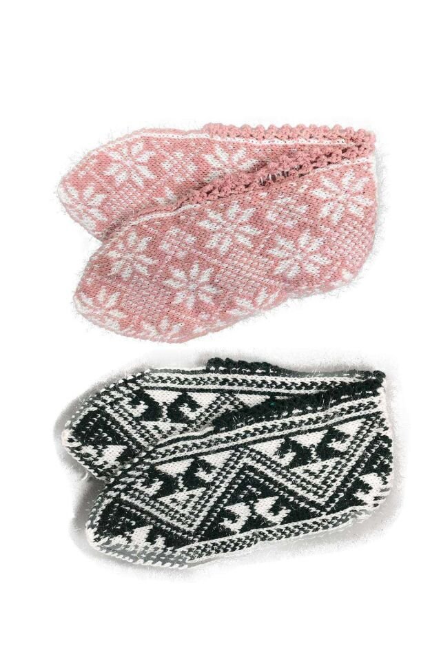 2 Çift Kışlık Şık Kadın Yün Patik Pudra Siyah 36-40