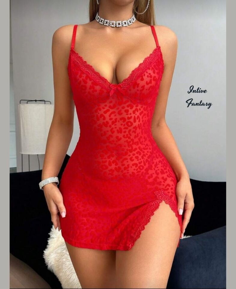 Intive Fantasy Leopar Desen V Yaka Yanı Yırtmaçlı Hafif Transparan Mini Gecelik - Özel Üretim Intive Fantasy Leopar Desen V Yaka Yanı Yırtmaçlı Hafif Transparan Mini Gecelik - Özel Üretim