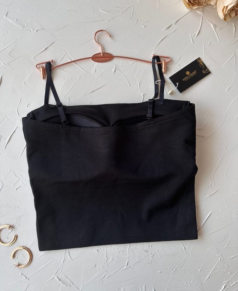 Chole İthal Pamuklu Göğsü Cut-Out Halka Kaplı Detaylı İnce Askılı Ultra Rahat Büstiyer Siyah - XL/2XL