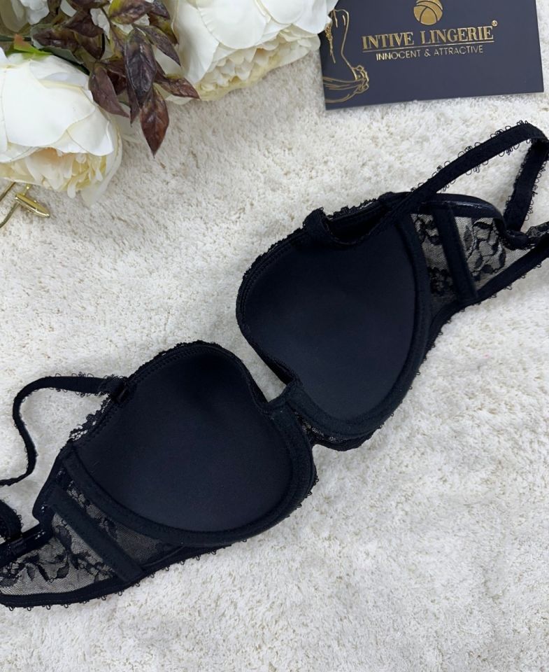 Le Jardin Charlotte Güpür Dantelli Balenli Desteksiz Silikonlu Sütyen -7001 Siyah - 90B