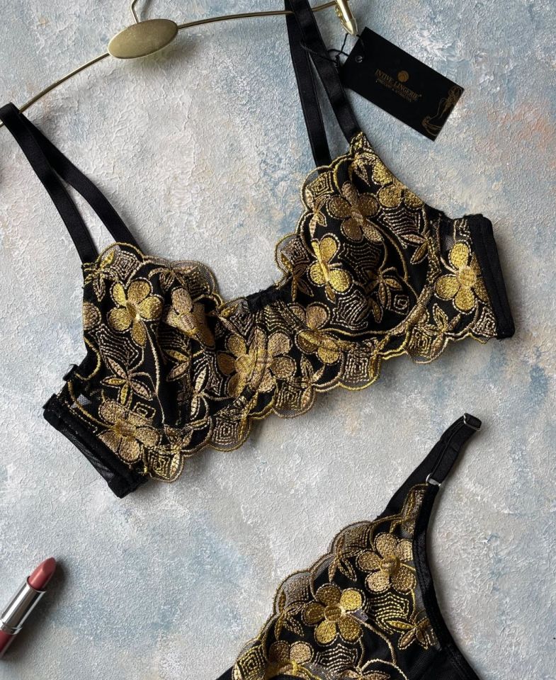 Tecna Sarı Çiçekli Kadın Tasarım Sütyen Takım 85