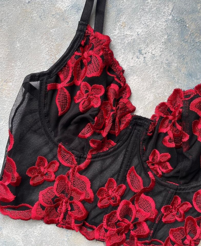 Cherry Baby Siyah/Pembe Çiçekli Sütyen Takım 75