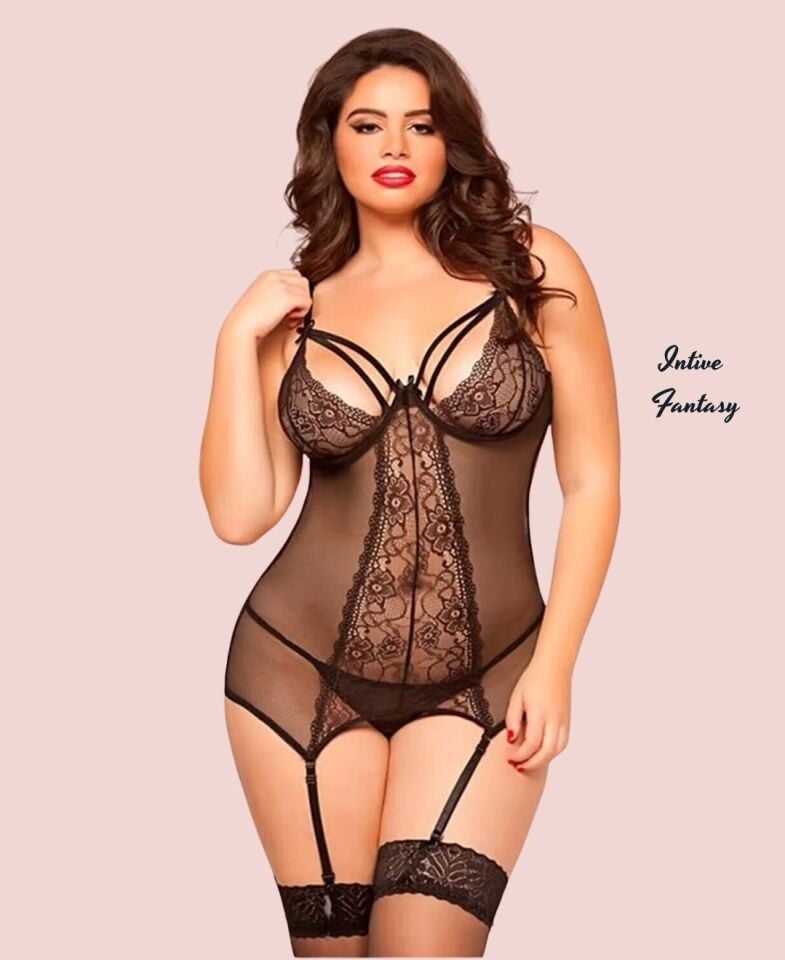Intive Fantasy Büyük Beden V Yaka Dantelli Jartiyerli Arkası Bağlamalı Bodysuit (XL-4XL) Intive Fantasy Büyük Beden V Yaka Dantelli Jartiyerli Arkası Bağlamalı Bodysuit (XL-4XL)
