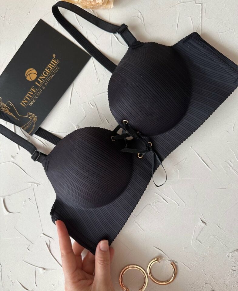 Jennifer Balensiz Push-up Destekli Lazer Kesim Dikişsiz Önden Bağlamalı Çekici Günlük Sütyen Siyah - 75B