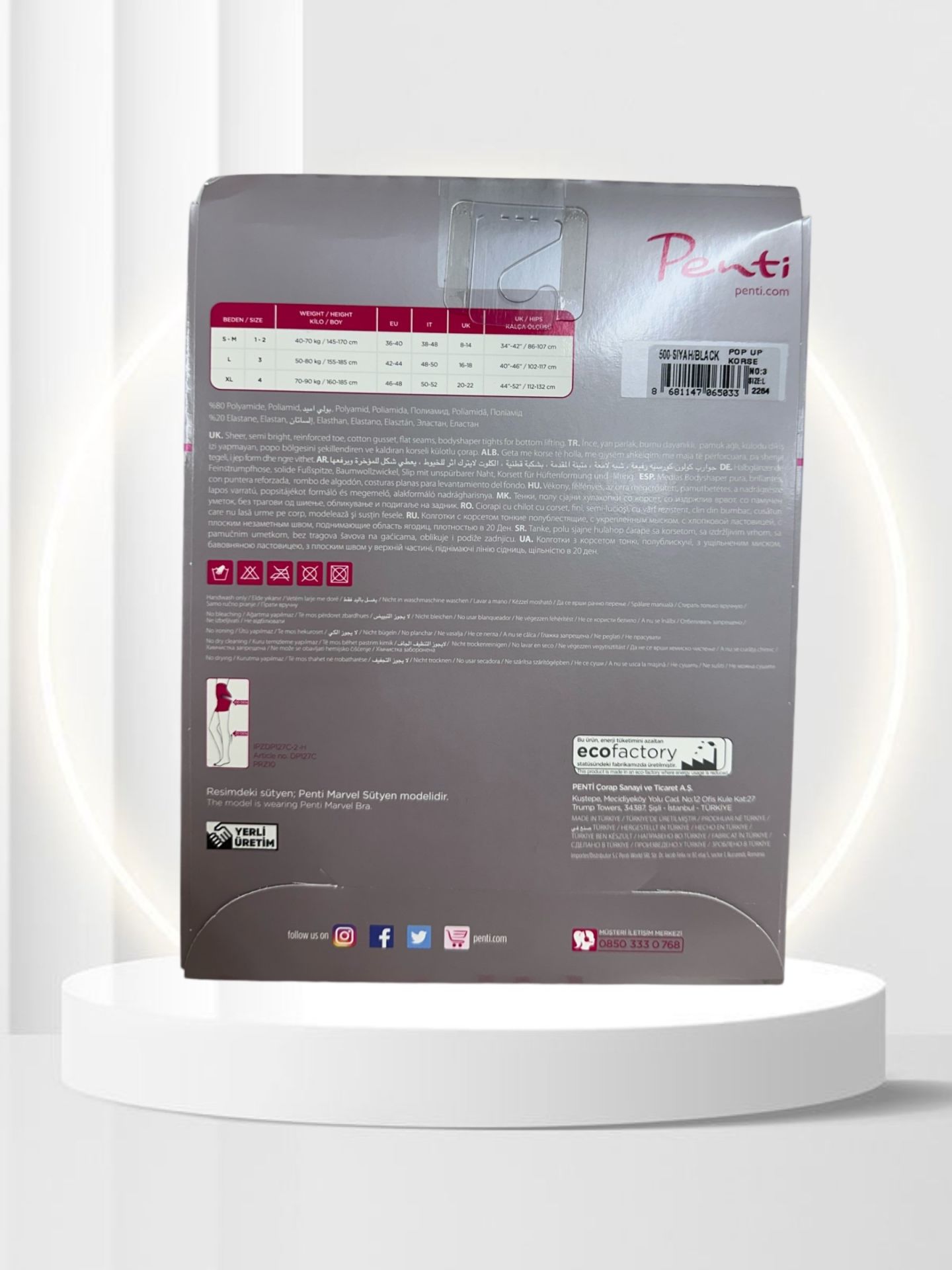 20 Den Pop-Up Korseli İnce Yarı Parlak Pamuk Ağlı Dikişsiz Külotlu Çorap -KOR-LIFT UP & SHAPE Açık Ten - XL